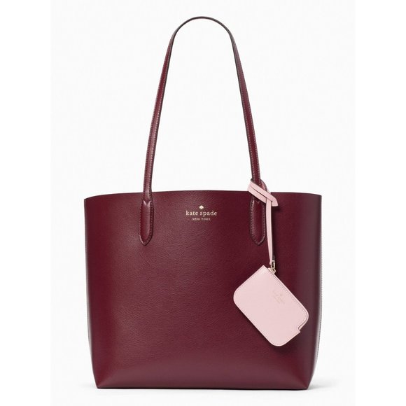 New Kate Spade Ava Reversible Tote with Pouch Double Faced Leather Deep Berry - Picture 1 of 5